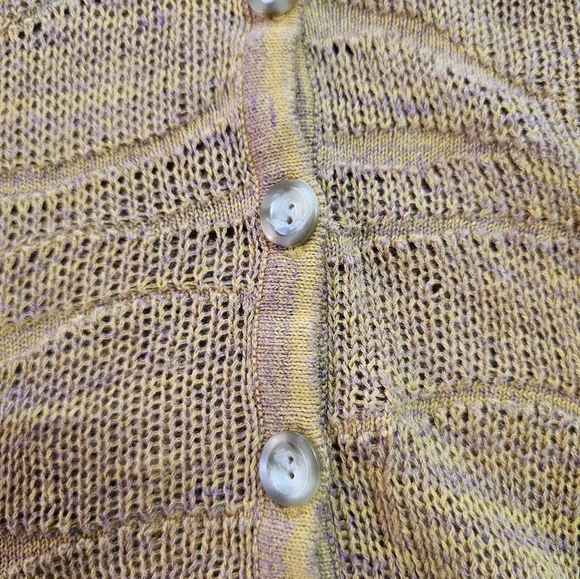 "Anthropologie Moth Open Knit Hooded Cardigan Vest Mustard Purple Small" - Picture 2 of 10